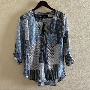 Fred David Patch Work Pattern Blouse Size Small NWT